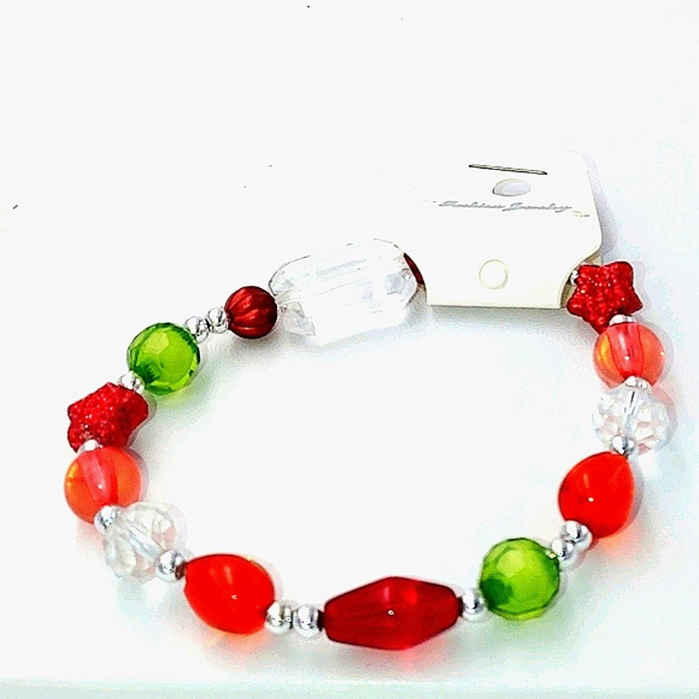 261B180 A Red, Green & Silver Glass Bracelet
